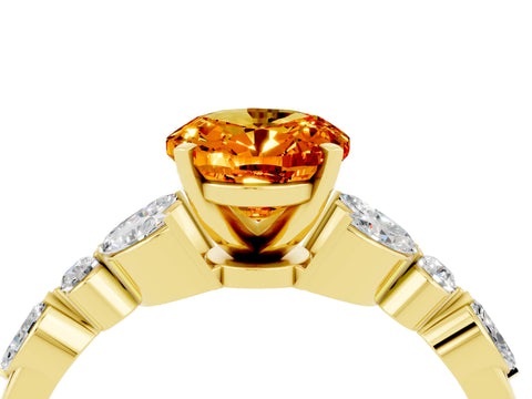 Yellow gold Oval Cut Citrine Solitaire Ring with Side Stones and Four-Prong Setting_16