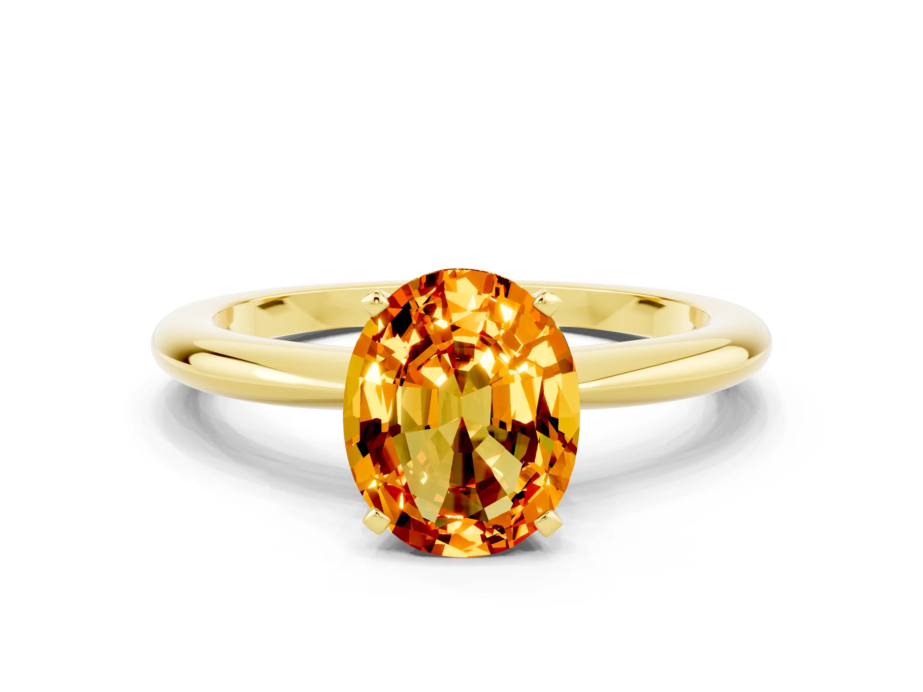 Yellow gold Oval Cut Citrine Solitaire Ring with Six-Prong Setting and Classic Band