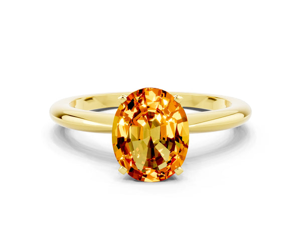 Yellow gold Oval Cut Citrine Solitaire Ring with Six-Prong Setting and Classic Band