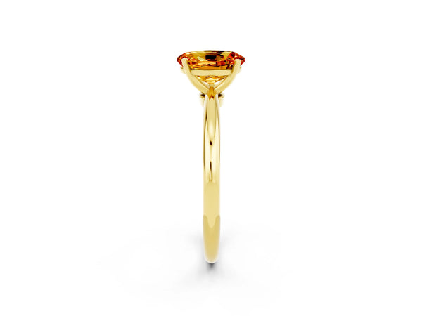 Yellow gold Oval Cut Citrine Solitaire Ring with Six-Prong Setting and Classic Band