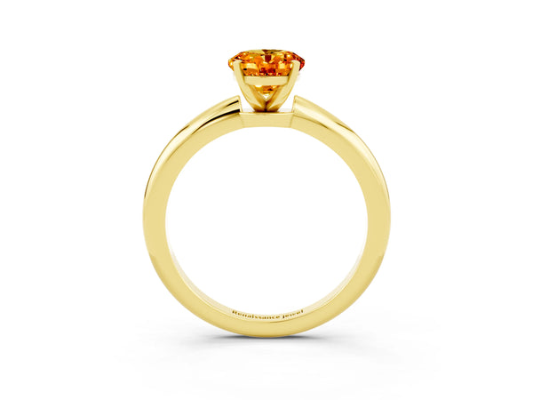 Yellow gold Oval Cut Citrine Solitaire Ring with Six-Prong Setting and Classic Band