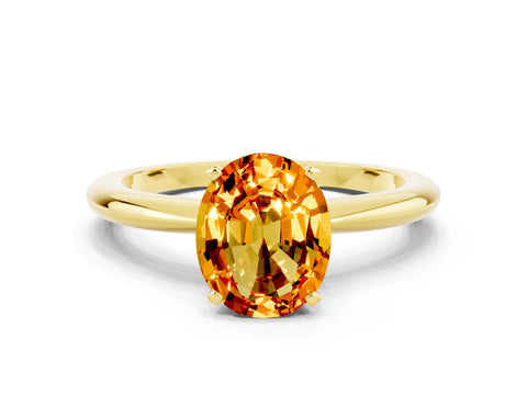 Yellow gold Oval Cut Citrine Solitaire Ring with Six-Prong Setting and Classic Band