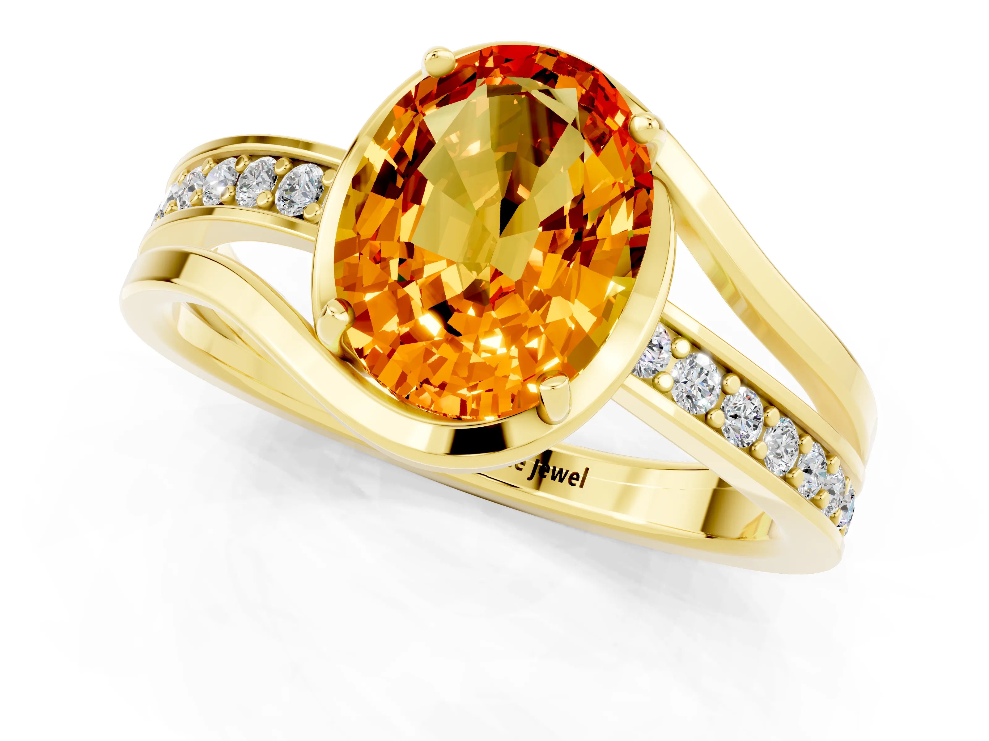 Yellow gold Oval Cut Citrine Solitaire Ring with Split Shank and Prong Setting_1