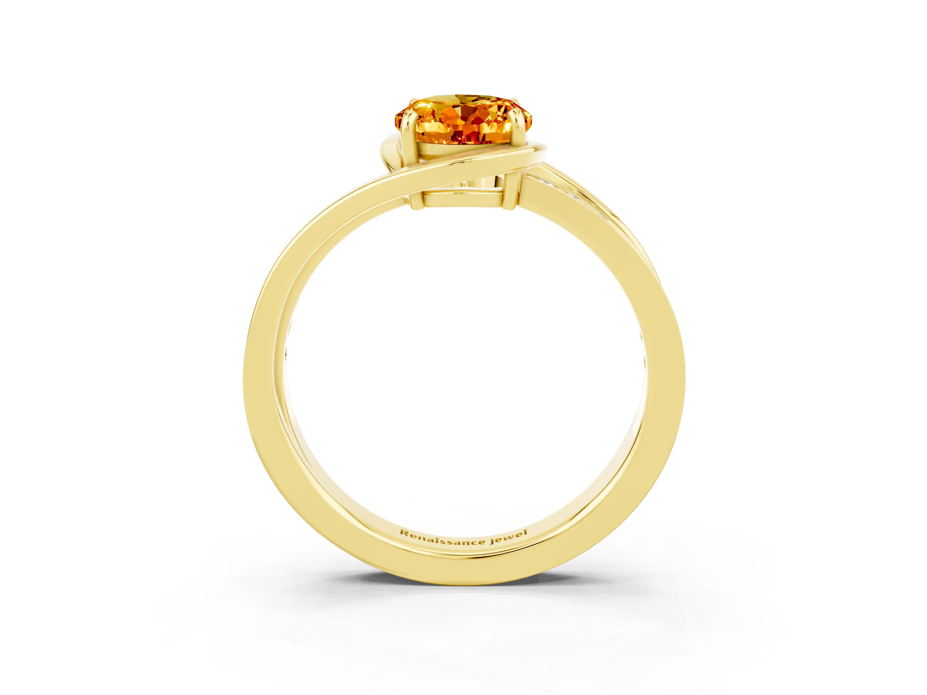 Yellow gold Oval Cut Citrine Solitaire Ring with Split Shank and Prong Setting_3