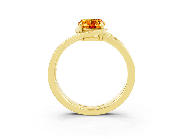 Yellow gold Oval Cut Citrine Solitaire Ring with Split Shank and Prong Setting