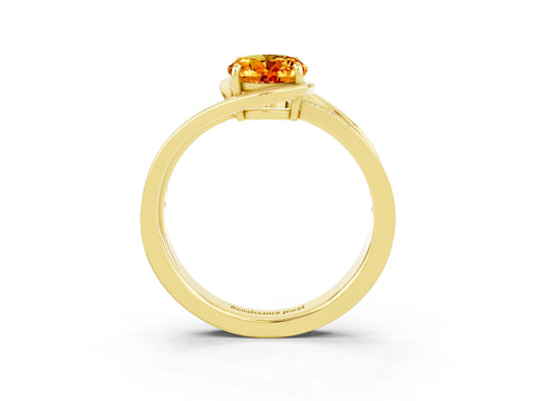 Yellow gold Oval Cut Citrine Solitaire Ring with Split Shank and Prong Setting_3