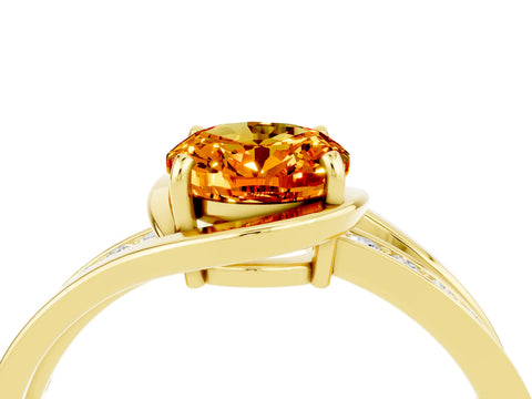 Yellow gold Oval Cut Citrine Solitaire Ring with Split Shank and Prong Setting_4