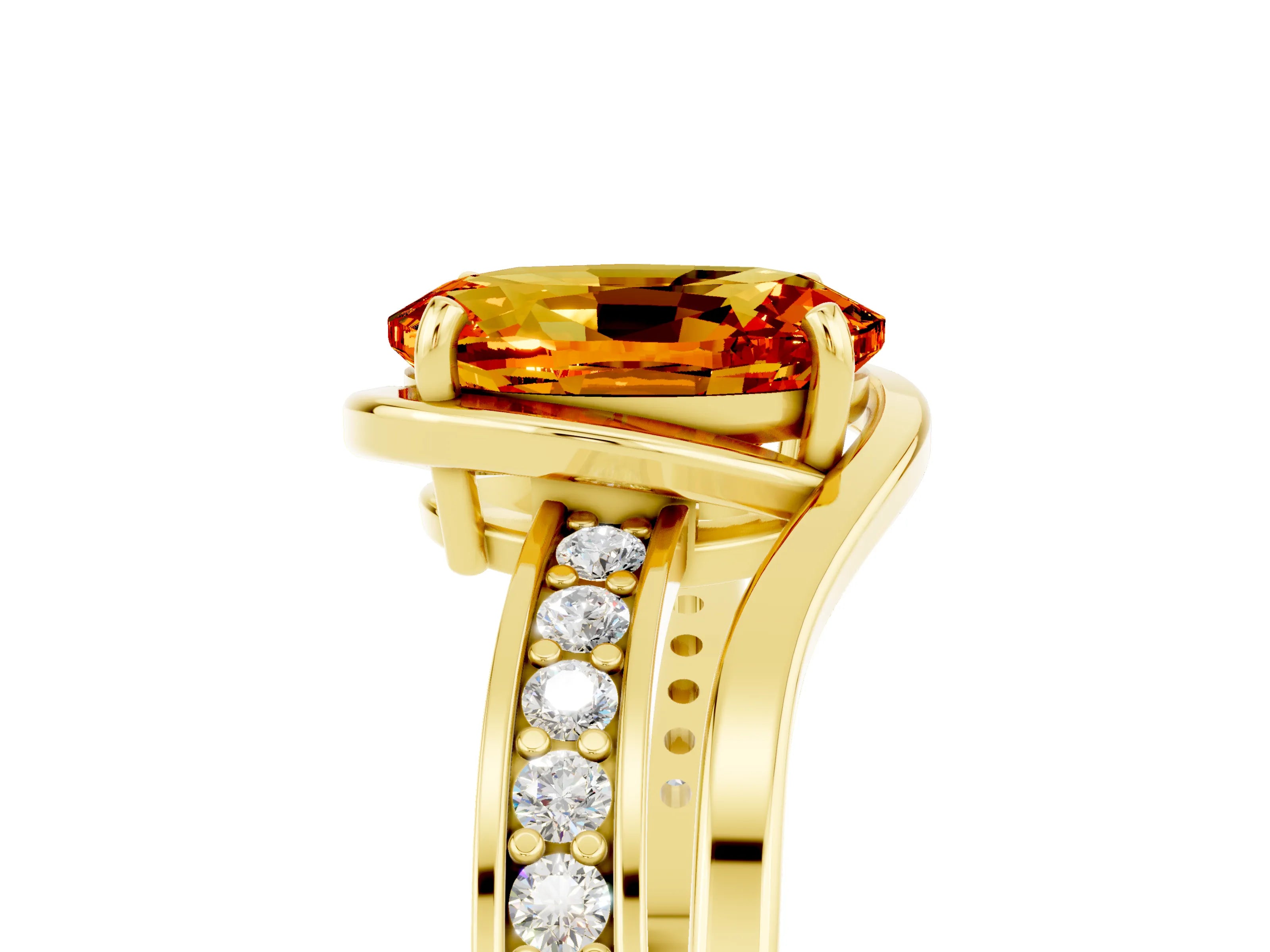 Yellow gold Oval Cut Citrine Solitaire Ring with Split Shank and Prong Setting_5