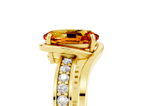 Yellow gold Oval Cut Citrine Solitaire Ring with Split Shank and Prong Setting_5