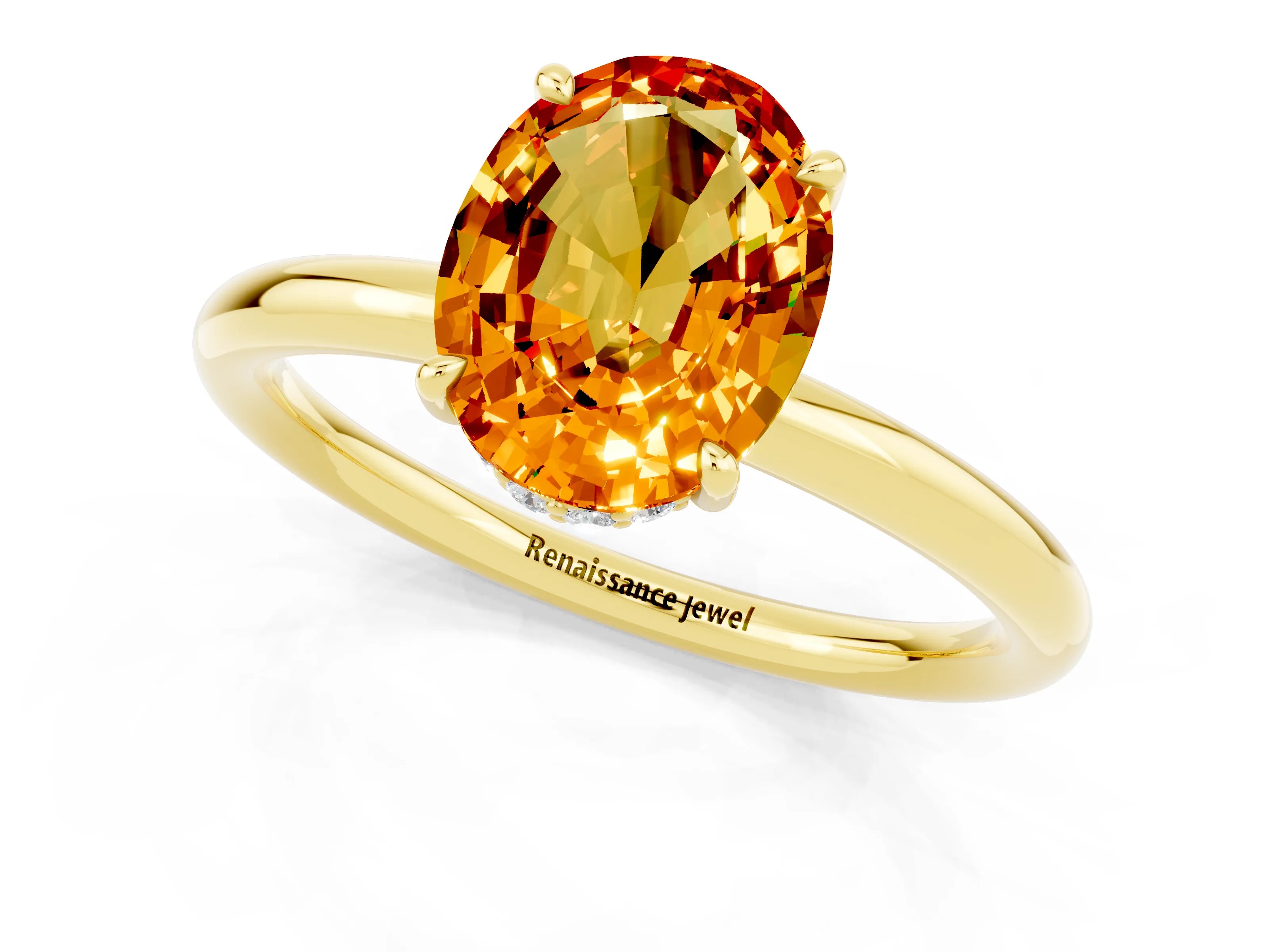 Yellow gold Oval Cut Citrine Solitaire Ring with Thin Band and Four-Prong Setting_13