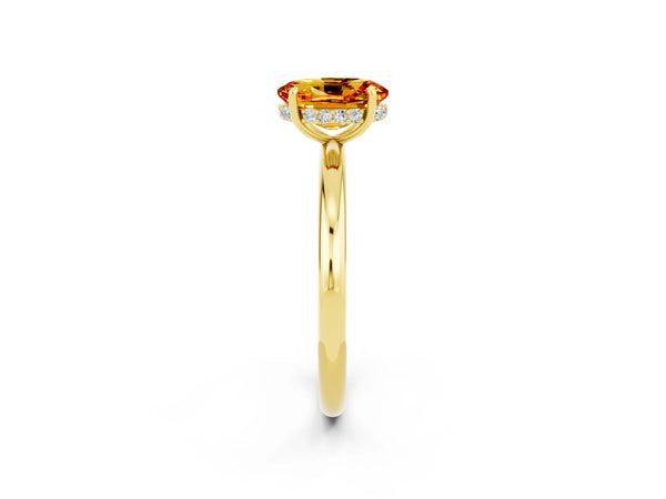 Yellow gold Oval Cut Citrine Solitaire Ring with Thin Band and Four-Prong Setting