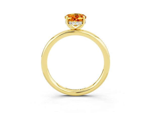 Yellow gold Oval Cut Citrine Solitaire Ring with Thin Band and Four-Prong Setting