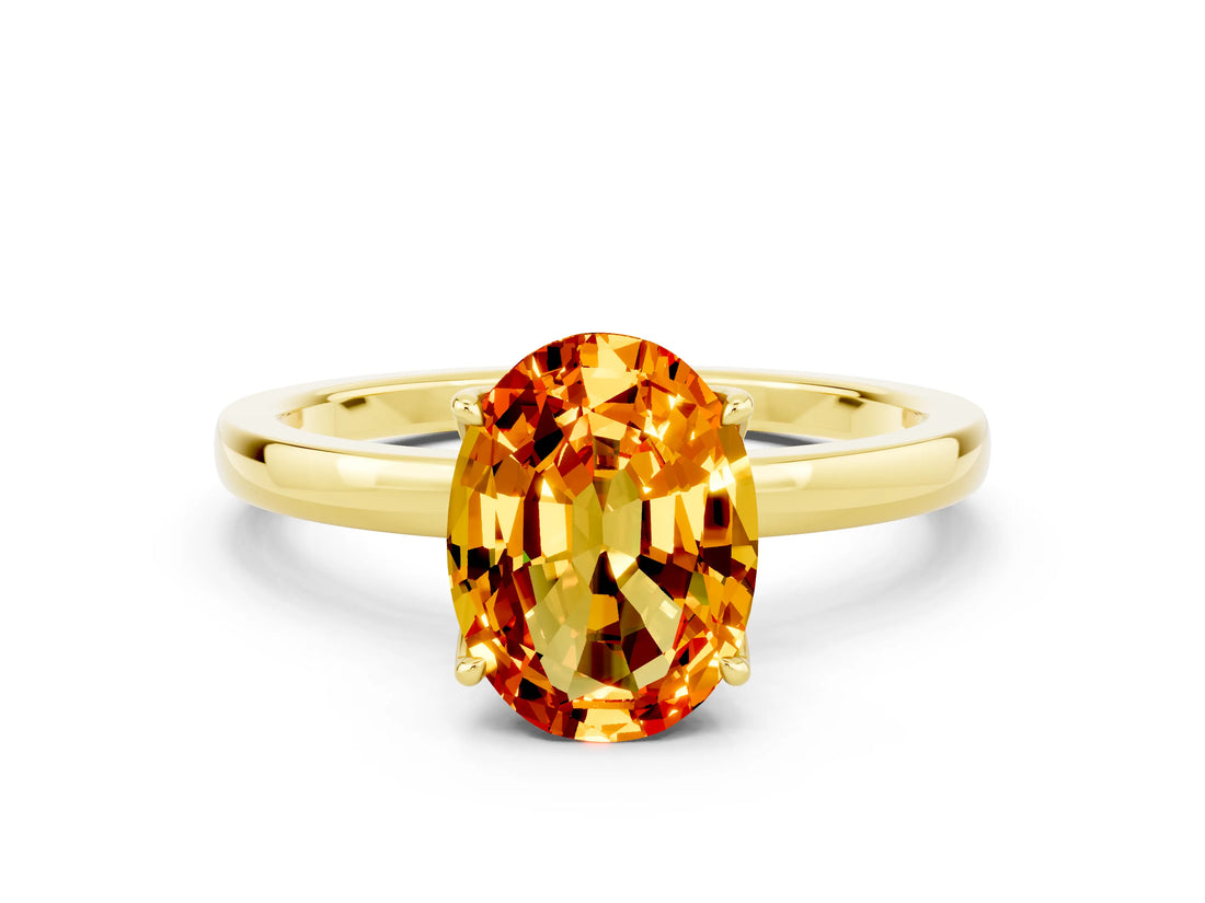 Yellow gold Oval Cut Citrine Solitaire Ring with Thin Band and Prong Setting_12