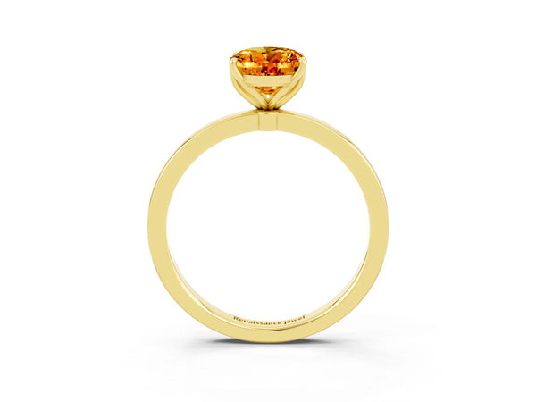 Yellow gold Oval Cut Citrine Solitaire Ring with Thin Band and Prong Setting
