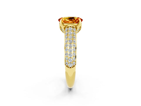 Yellow gold Oval Cut Citrine Solitaire Ring with Three-Row Pavé Band and Four-Prong Setting_14