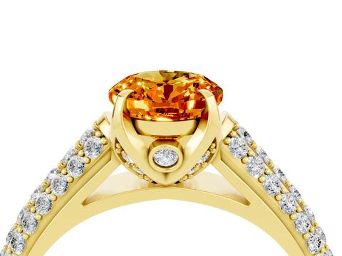 Yellow gold Oval Cut Citrine Solitaire Ring with Three-Row Pavé Band and Four-Prong Setting_16