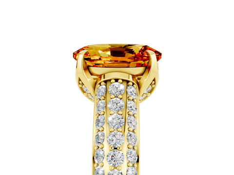 Yellow gold Oval Cut Citrine Solitaire Ring with Three-Row Pavé Band and Four-Prong Setting_17