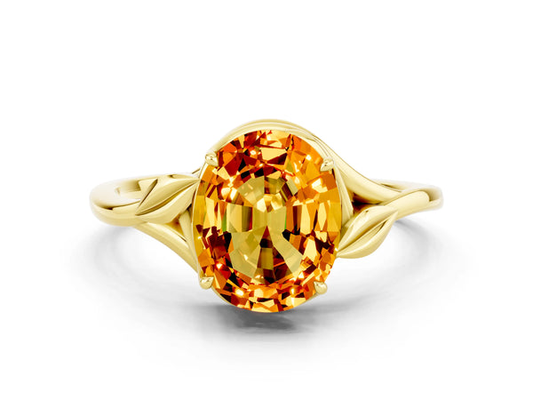 Yellow gold Oval Cut Citrine Solitaire Ring with Twist Band and Four-Prong Setting