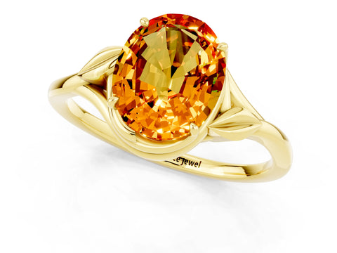 Yellow gold Oval Cut Citrine Solitaire Ring with Twist Band and Four-Prong Setting_25