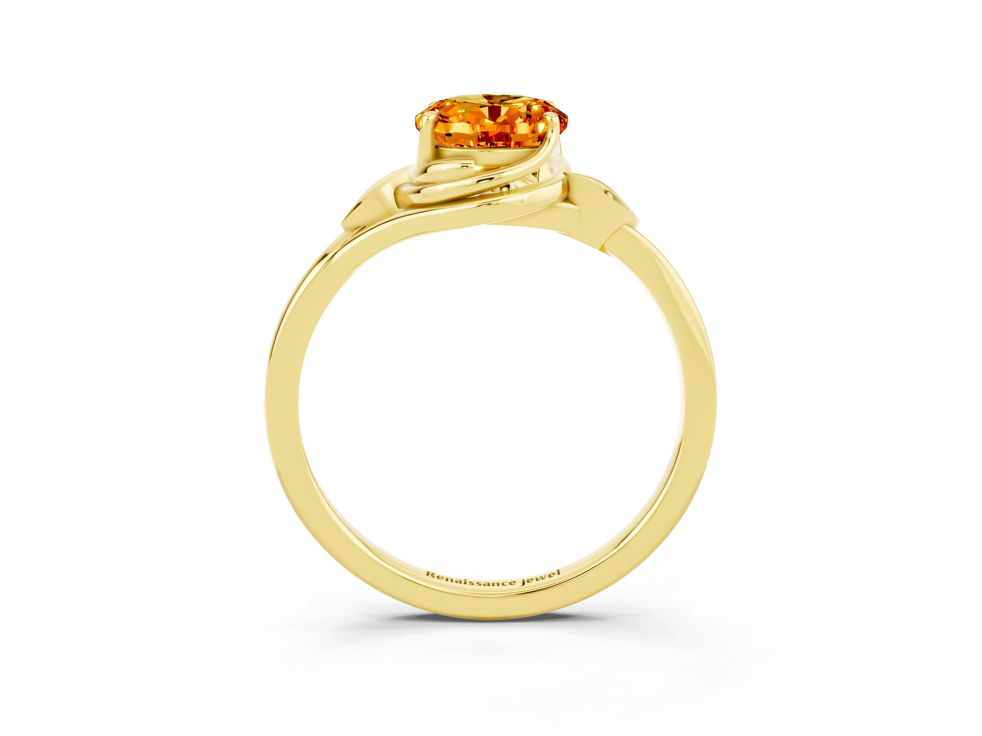Yellow gold Oval Cut Citrine Solitaire Ring with Twist Band and Four-Prong Setting_27