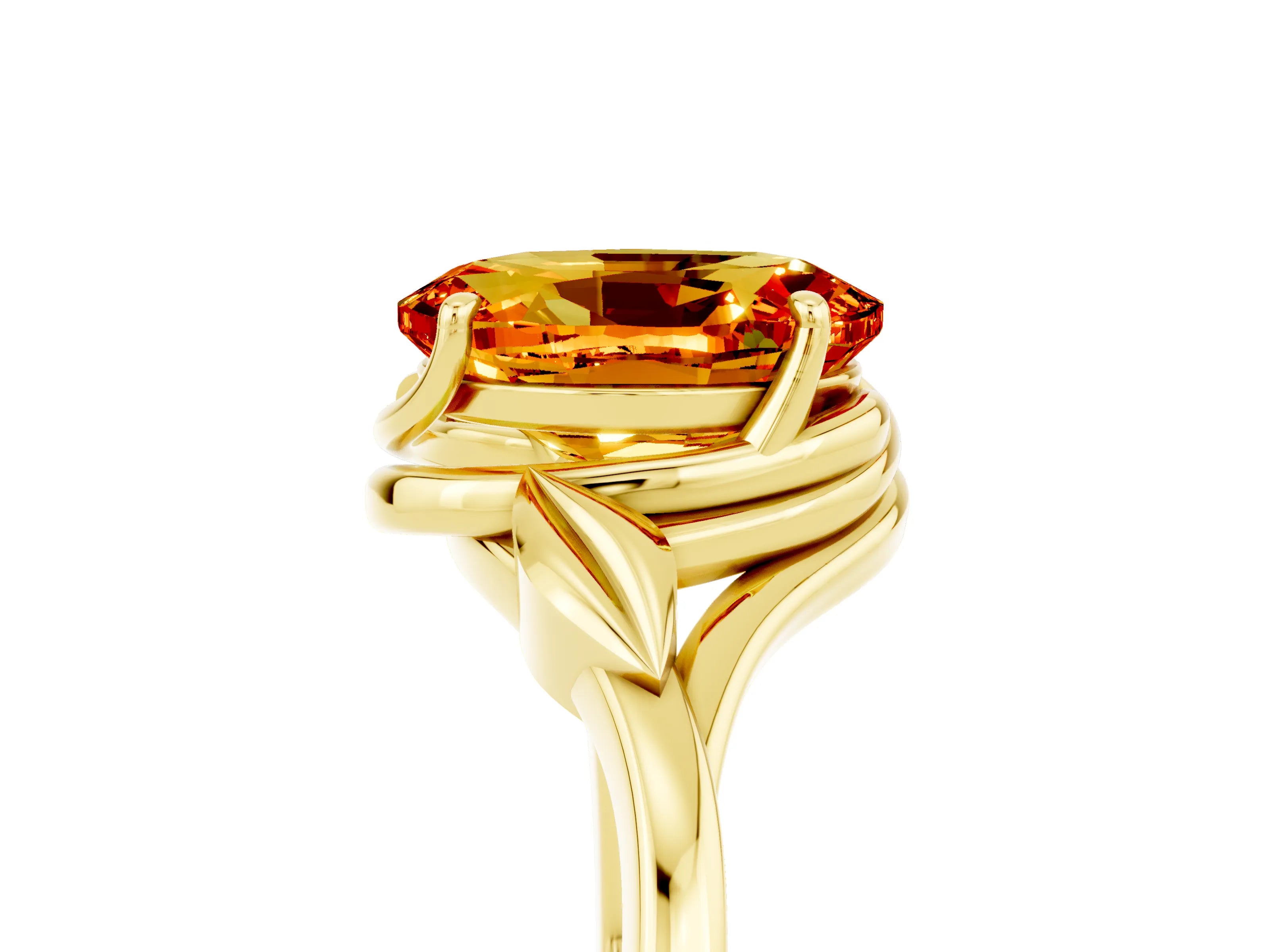 Yellow gold Oval Cut Citrine Solitaire Ring with Twist Band and Four-Prong Setting_29