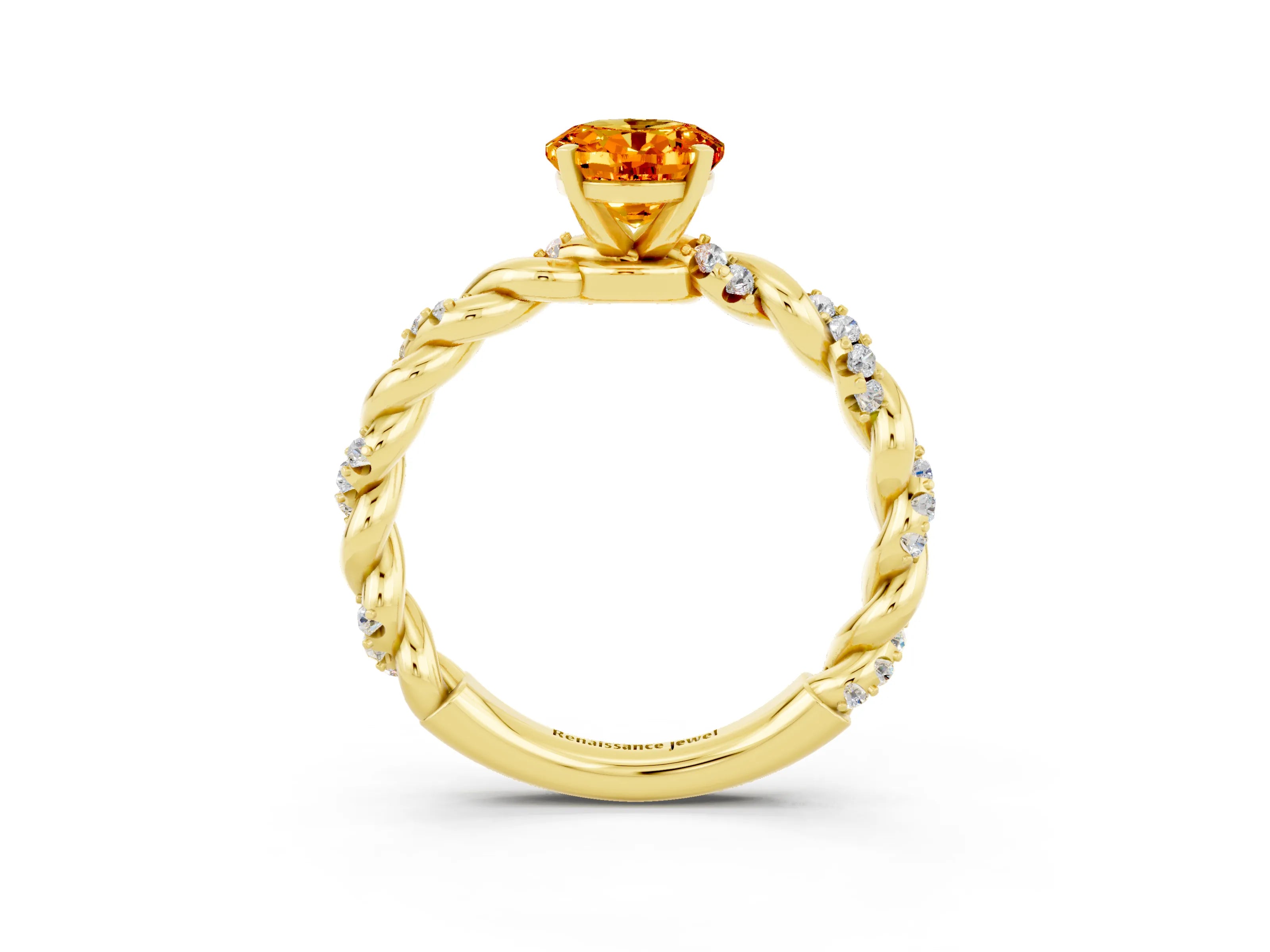 Yellow gold Oval Cut Citrine Solitaire Ring with Twisted Band and Pavé Accents_3