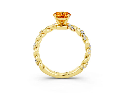 Yellow gold Oval Cut Citrine Solitaire Ring with Twisted Band and Pavé Accents_3
