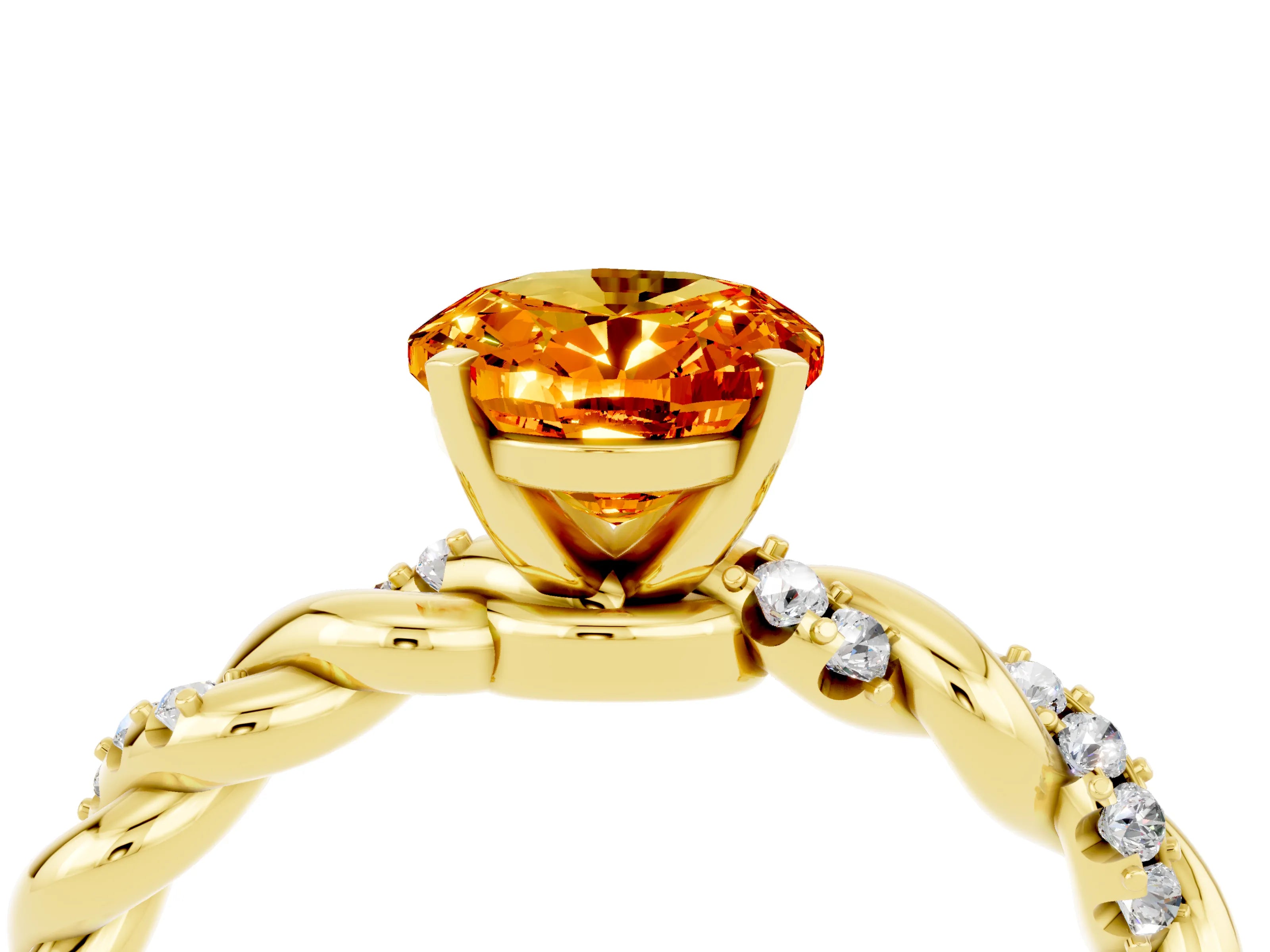 Yellow gold Oval Cut Citrine Solitaire Ring with Twisted Band and Pavé Accents_4