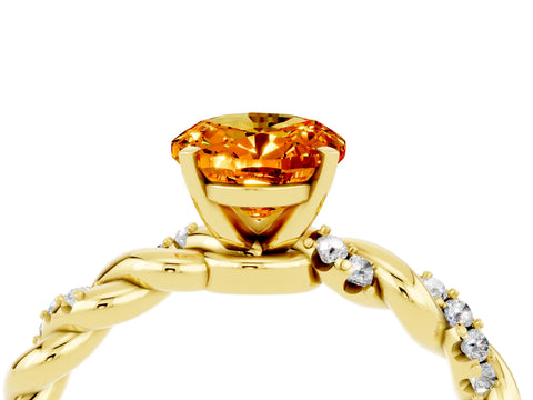 Yellow gold Oval Cut Citrine Solitaire Ring with Twisted Band and Pavé Accents_4