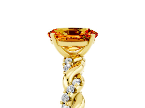 Yellow gold Oval Cut Citrine Solitaire Ring with Twisted Band and Pavé Accents_5
