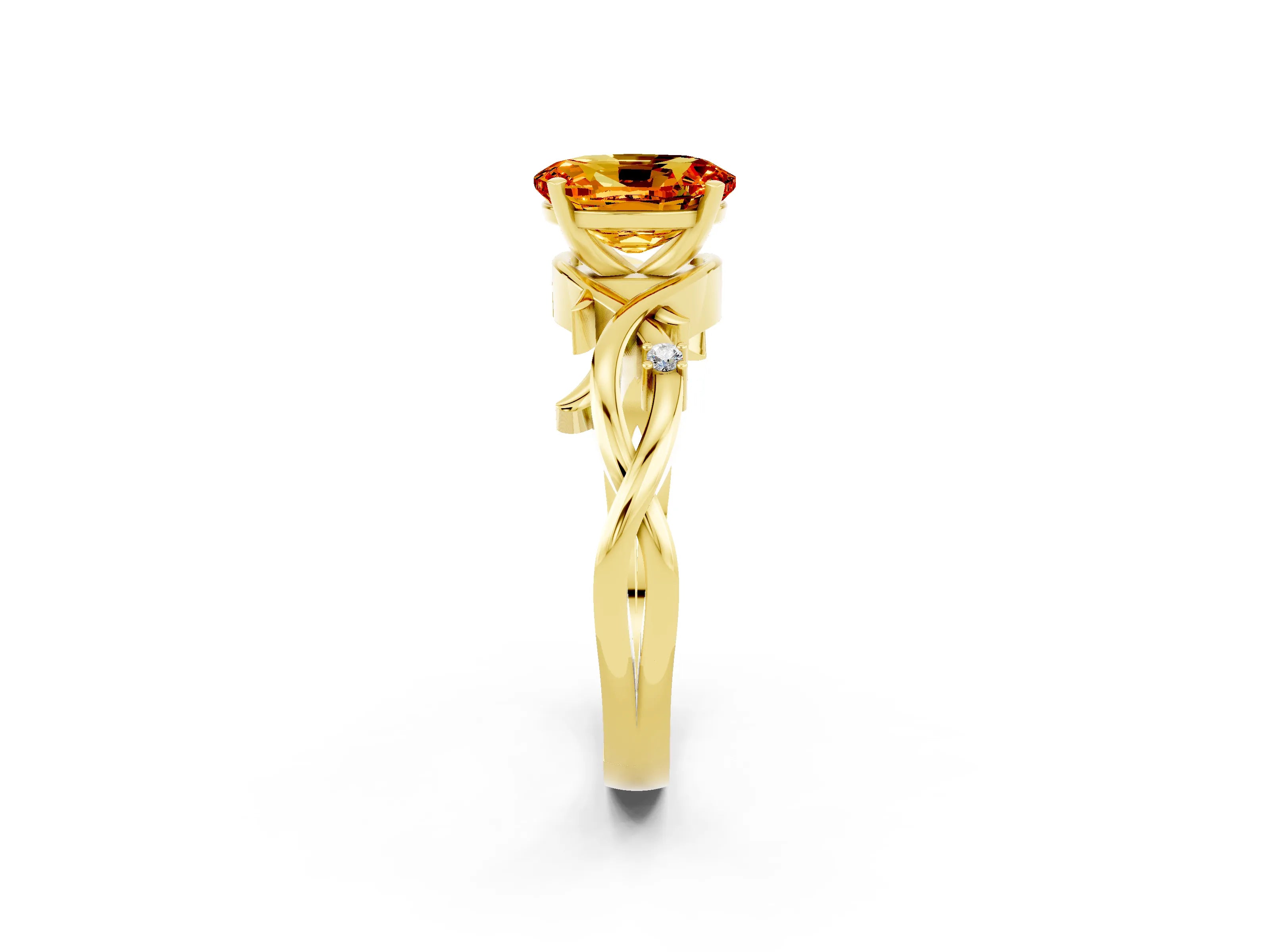 Yellow gold Oval Cut Citrine Solitaire Ring with Twisted Band and Prong Setting_2
