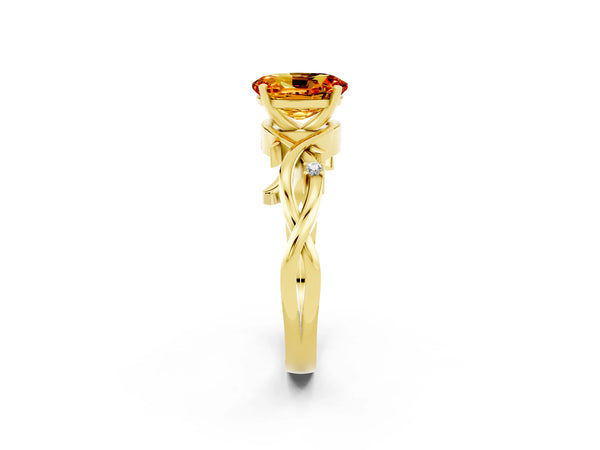Yellow gold Oval Cut Citrine Solitaire Ring with Twisted Band and Prong Setting