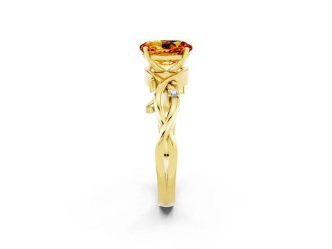 Yellow gold Oval Cut Citrine Solitaire Ring with Twisted Band and Prong Setting_2