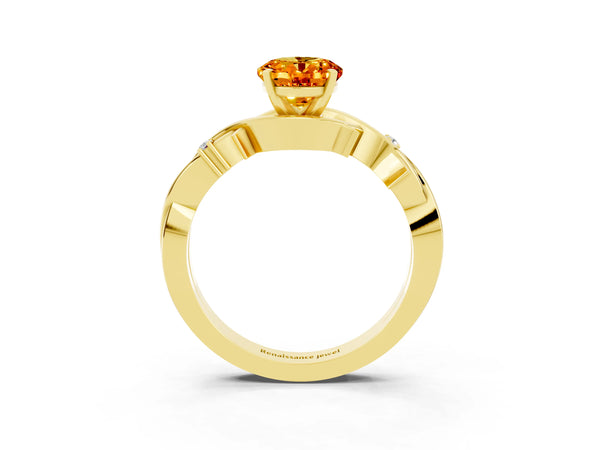 Yellow gold Oval Cut Citrine Solitaire Ring with Twisted Band and Prong Setting