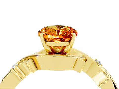 Yellow gold Oval Cut Citrine Solitaire Ring with Twisted Band and Prong Setting_4