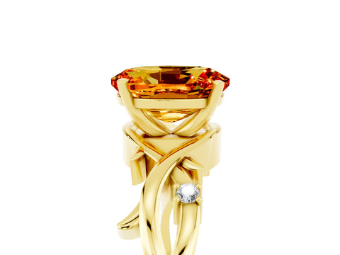 Yellow gold Oval Cut Citrine Solitaire Ring with Twisted Band and Prong Setting_5