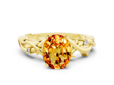 Yellow gold Oval Cut Citrine Solitaire Ring with Twisted Band and Prong Setting