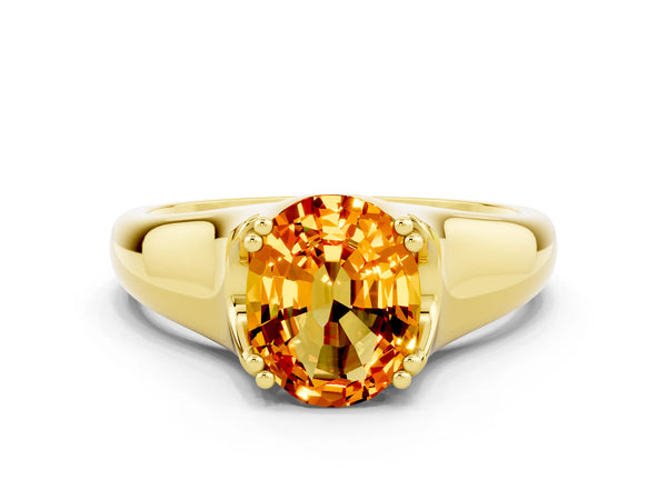 Yellow gold Oval Cut Citrine Solitaire Ring with Wide Band and Prong Setting