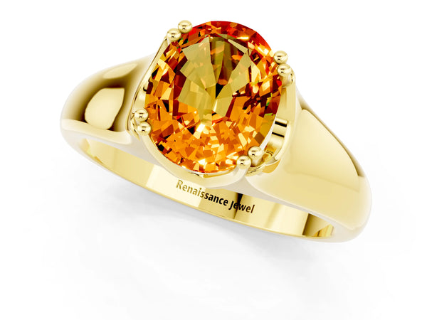 Yellow gold Oval Cut Citrine Solitaire Ring with Wide Band and Prong Setting