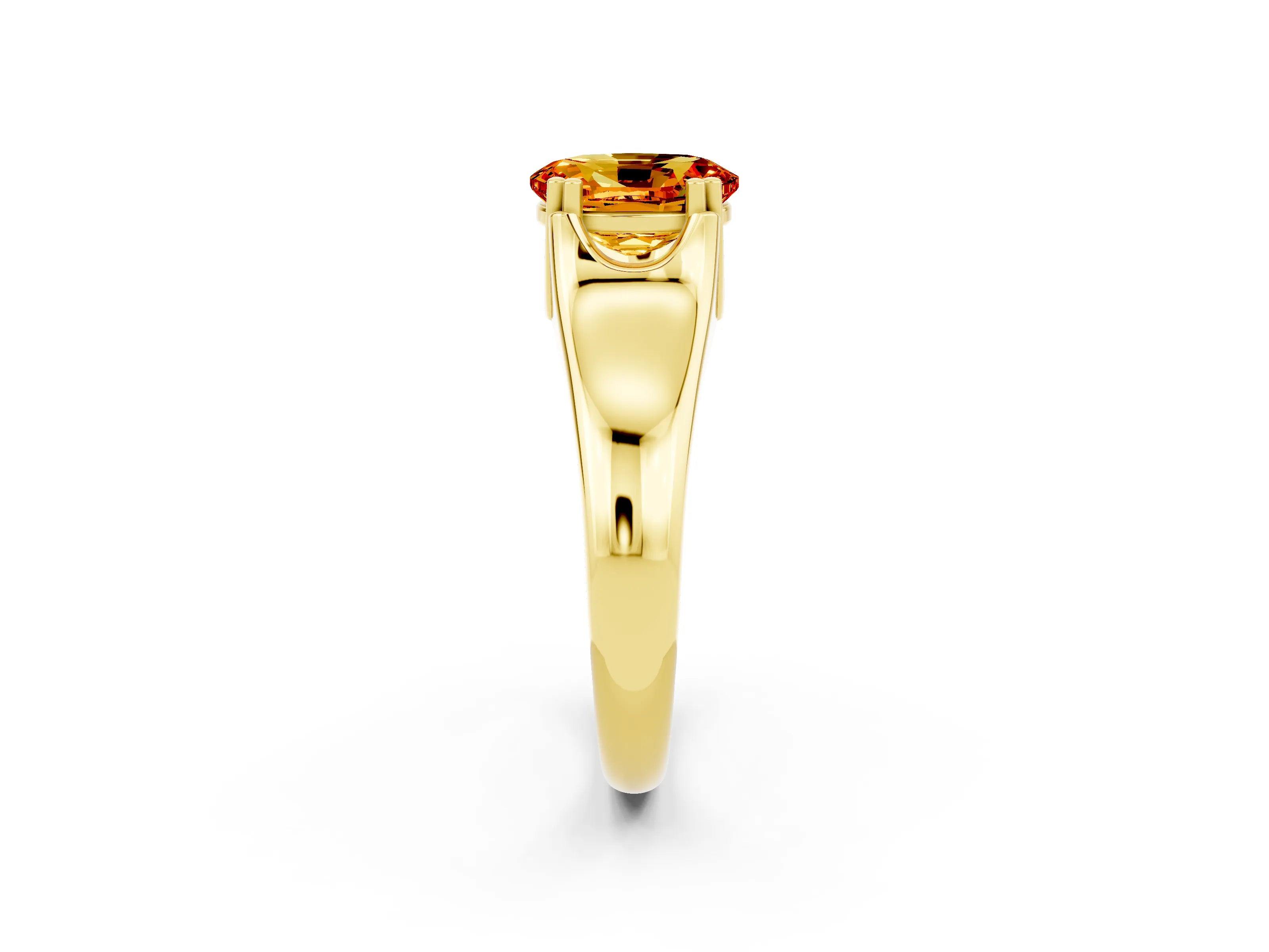 Yellow gold Oval Cut Citrine Solitaire Ring with Wide Band and Prong Setting_2