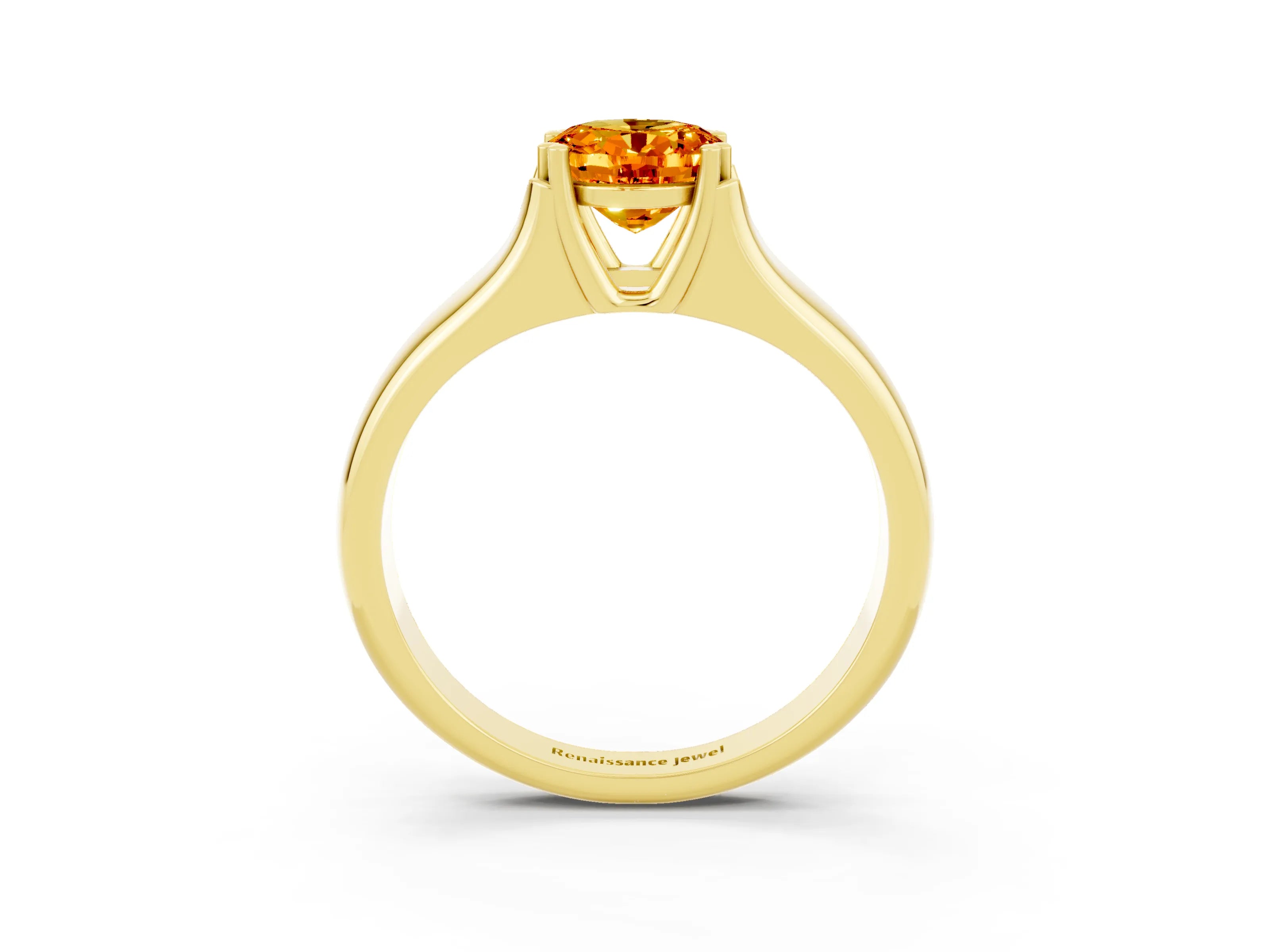 Yellow gold Oval Cut Citrine Solitaire Ring with Wide Band and Prong Setting_3