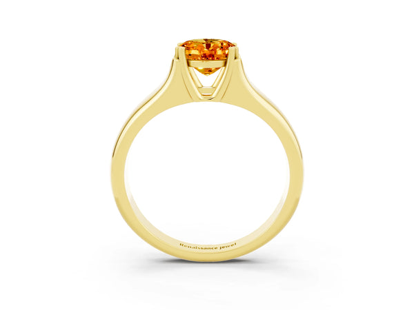 Yellow gold Oval Cut Citrine Solitaire Ring with Wide Band and Prong Setting
