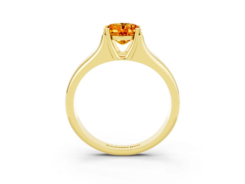 Yellow gold Oval Cut Citrine Solitaire Ring with Wide Band and Prong Setting_3