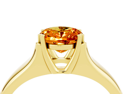 Yellow gold Oval Cut Citrine Solitaire Ring with Wide Band and Prong Setting_4