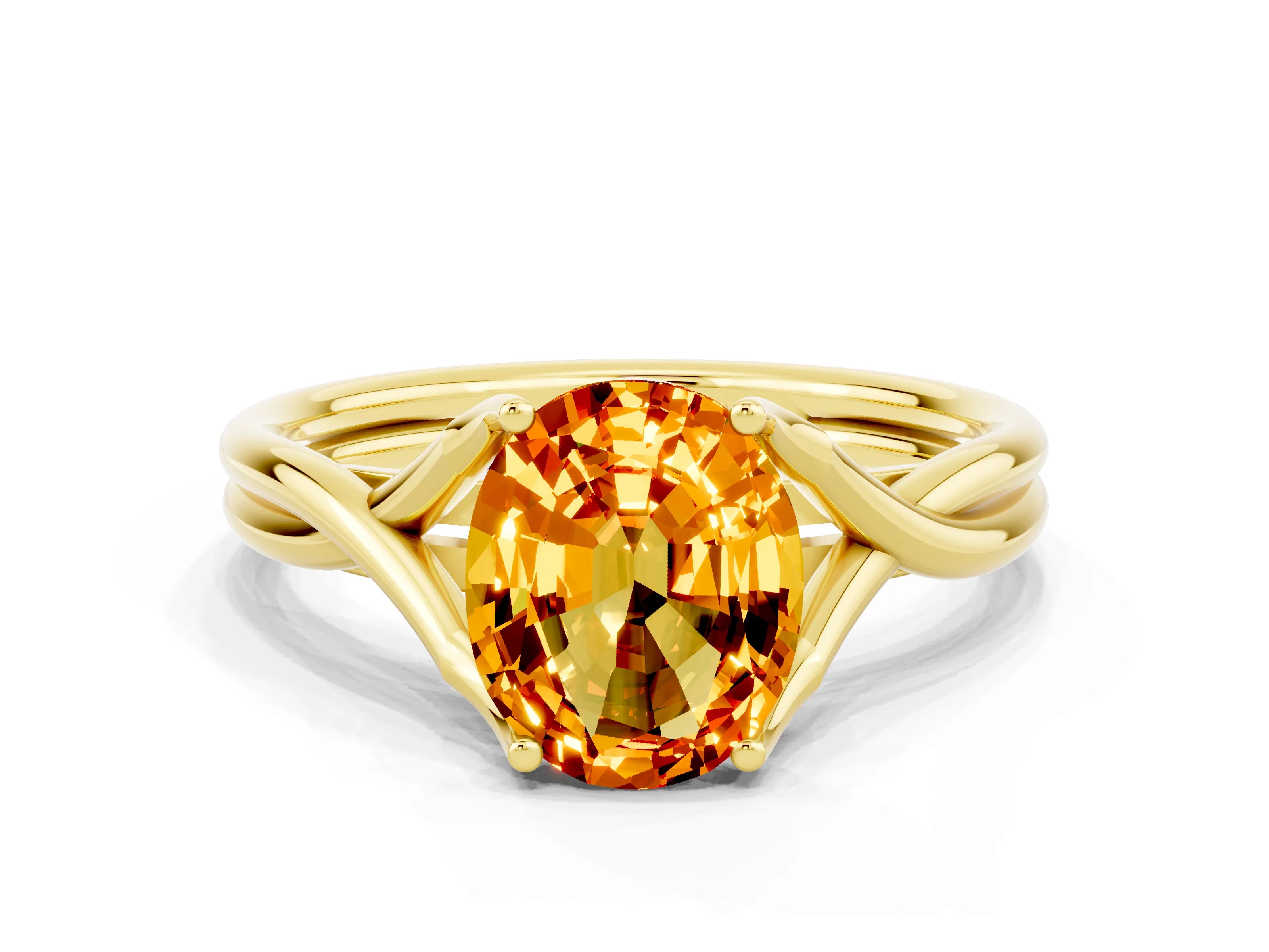 Yellow gold Oval Cut Citrine Solitaire Twist Band Prong Setting Ring_24