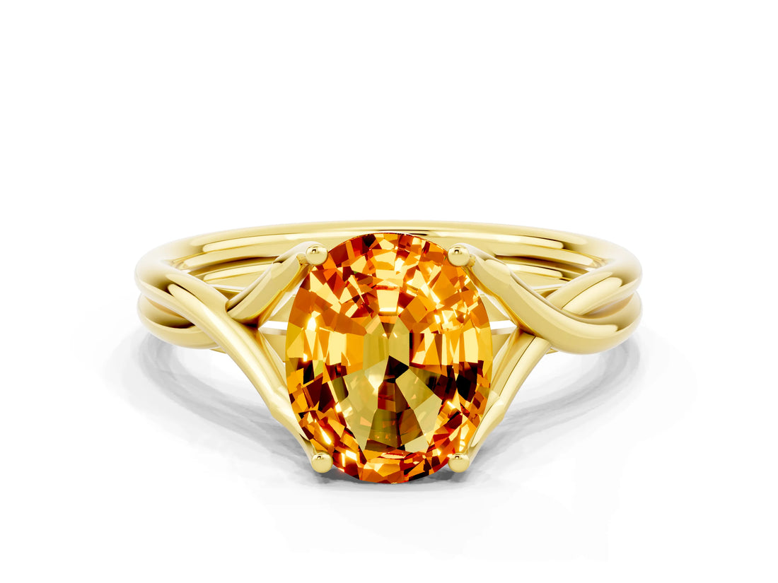 Yellow gold Oval Cut Citrine Solitaire Twist Band Prong Setting Ring_24