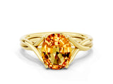 Yellow gold Oval Cut Citrine Solitaire Twist Band Prong Setting Ring_24