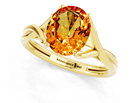 Yellow gold Oval Cut Citrine Solitaire Twist Band Prong Setting Ring_25