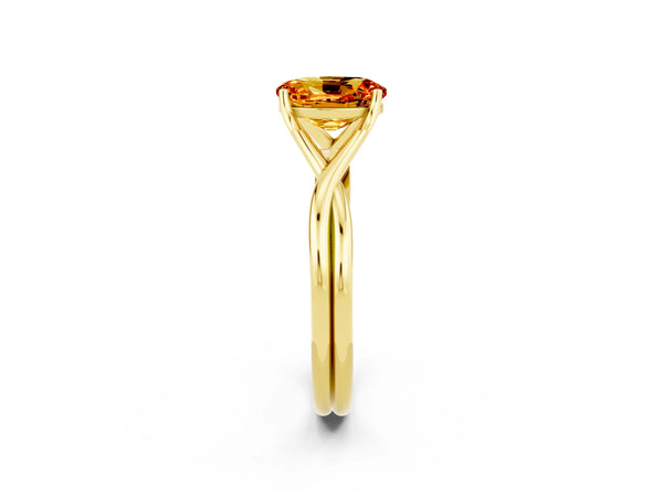 Yellow gold Oval Cut Citrine Solitaire Twist Band Prong Setting Ring