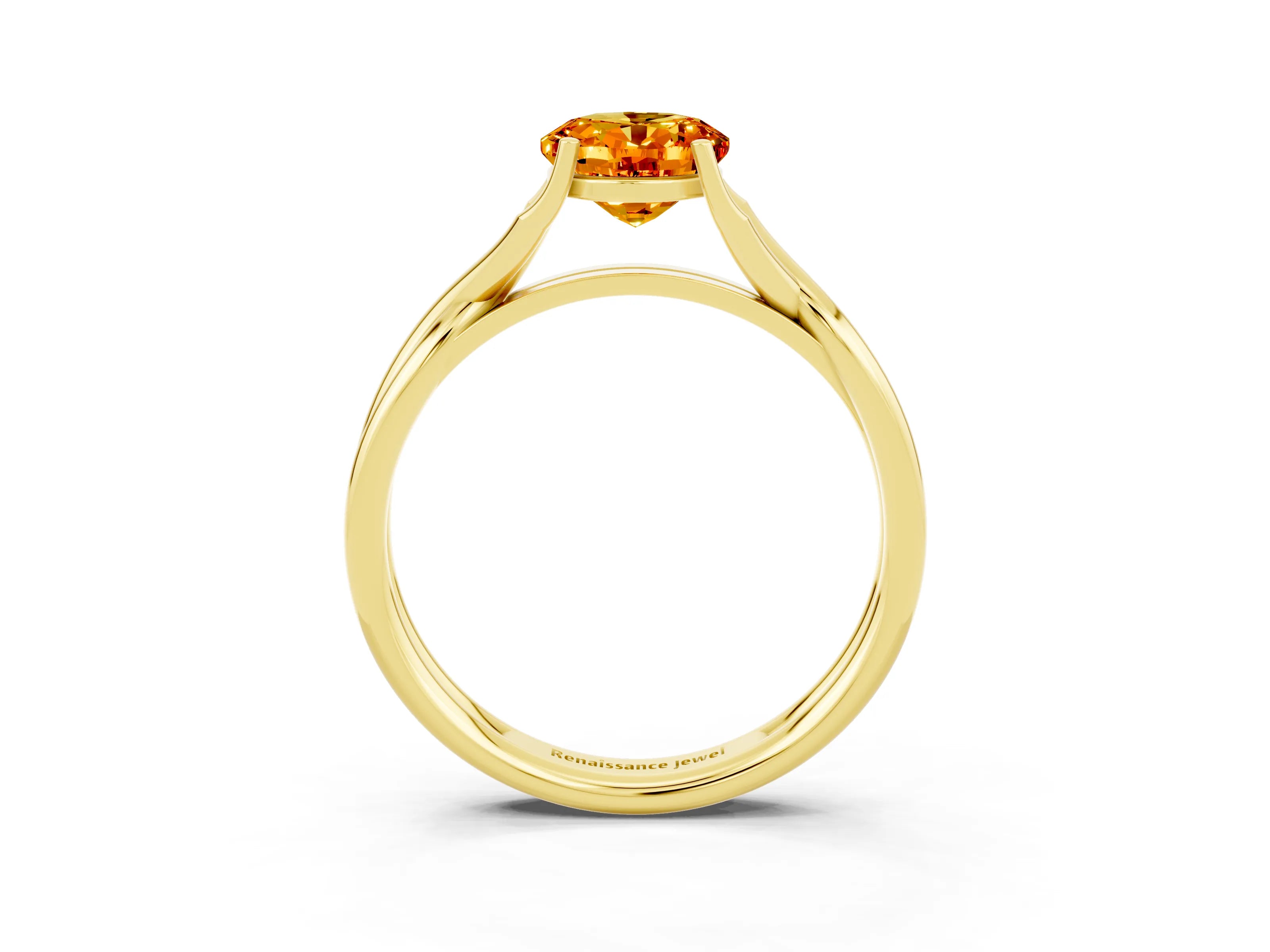 Yellow gold Oval Cut Citrine Solitaire Twist Band Prong Setting Ring_27